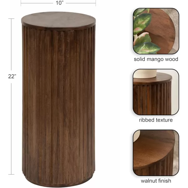 Kate and Laurel Reid Modern Wooden Ribbed Drink Table 10 x 10 x 22 Walnut Brown Solid Wood Mini Table for Use as Pedestal Plant Stand Indoors or Small Nightstand OptionWalnut Brown