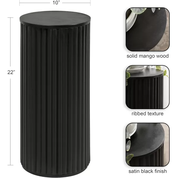 Kate and Laurel Reid Modern Wooden Ribbed Drink Table 10 x 10 x 22 Walnut Brown Solid Wood Mini Table for Use as Pedestal Plant Stand Indoors or Small Nightstand OptionBlack