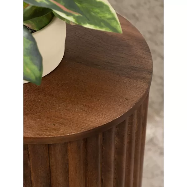 Kate and Laurel Reid Modern Wooden Ribbed Drink Table 10 x 10 x 22 Walnut Brown Solid Wood Mini Table for Use as Pedestal Plant Stand Indoors or Small Nightstand OptionWalnut Brown