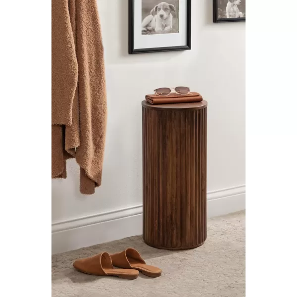 Kate and Laurel Reid Modern Wooden Ribbed Drink Table 10 x 10 x 22 Walnut Brown Solid Wood Mini Table for Use as Pedestal Plant Stand Indoors or Small Nightstand OptionWalnut Brown