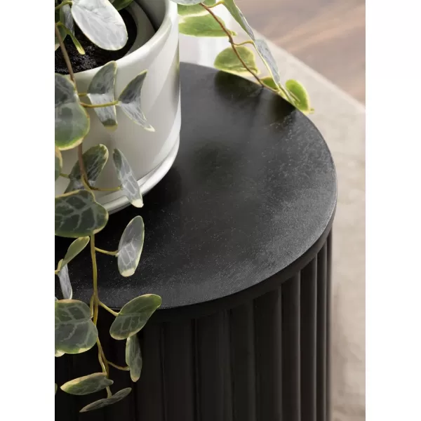 Kate and Laurel Reid Modern Wooden Ribbed Drink Table 10 x 10 x 22 Walnut Brown Solid Wood Mini Table for Use as Pedestal Plant Stand Indoors or Small Nightstand OptionBlack