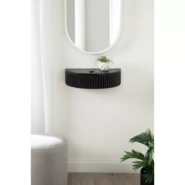 Kate and Laurel Reid Ribbed Wooden Floating Side Table with Drawer for Storage and Functionality 20x11x6 Walnut BrownBlack