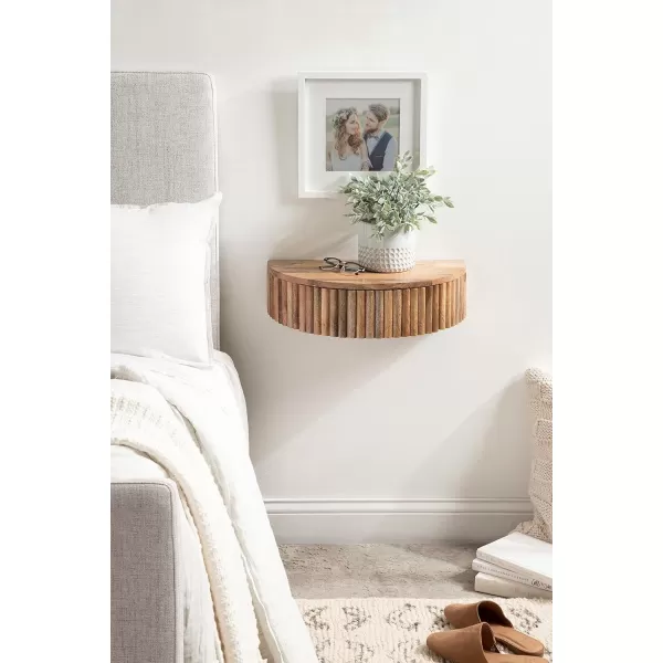 Kate and Laurel Reid Ribbed Wooden Floating Side Table with Drawer for Storage and Functionality 20x11x6 Walnut BrownNatural