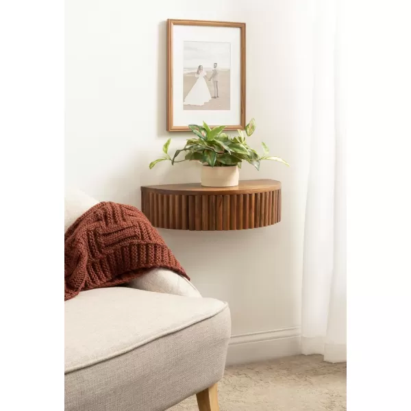 Kate and Laurel Reid Ribbed Wooden Floating Side Table with Drawer for Storage and Functionality 20x11x6 Walnut BrownWalnut Brown