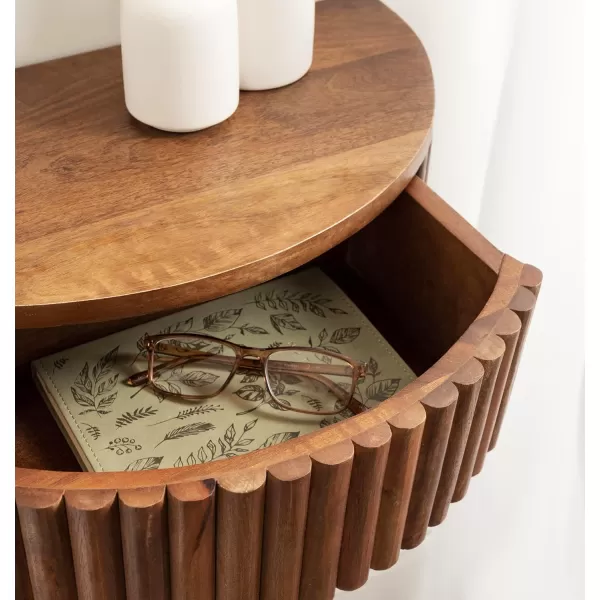 Kate and Laurel Reid Ribbed Wooden Floating Side Table with Drawer for Storage and Functionality 20x11x6 Walnut BrownWalnut Brown