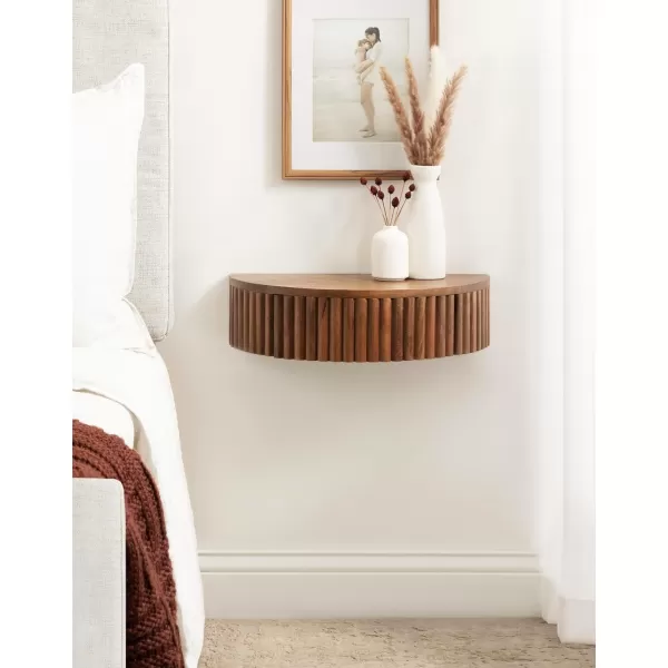 Kate and Laurel Reid Ribbed Wooden Floating Side Table with Drawer for Storage and Functionality 20x11x6 Walnut BrownWalnut Brown