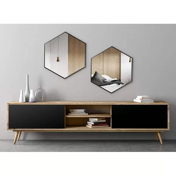 Kate and Laurel Rhodes 6Sided Hexagon Wall Mirror 3075x3475 BlackBlack