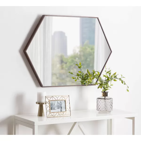 Kate and Laurel Rhodes 6Sided Hexagon Wall Mirror 3075x3475 BlackWalnut Brown