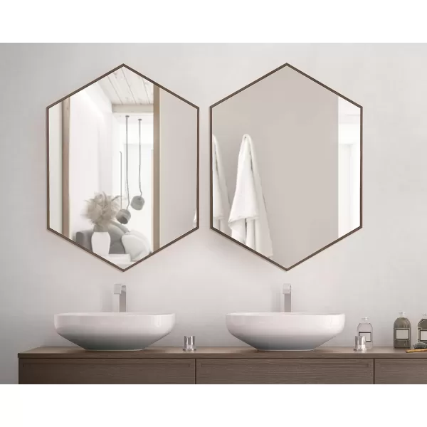 Kate and Laurel Rhodes 6Sided Hexagon Wall Mirror 3075x3475 BlackWalnut Brown