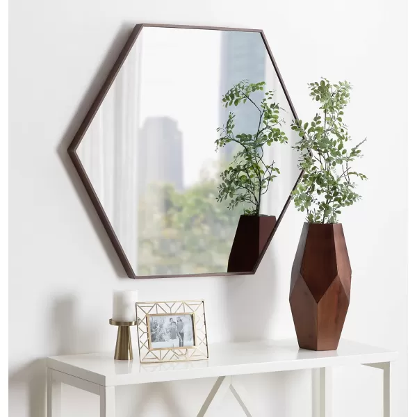 Kate and Laurel Rhodes 6Sided Hexagon Wall Mirror 3075x3475 BlackWalnut Brown