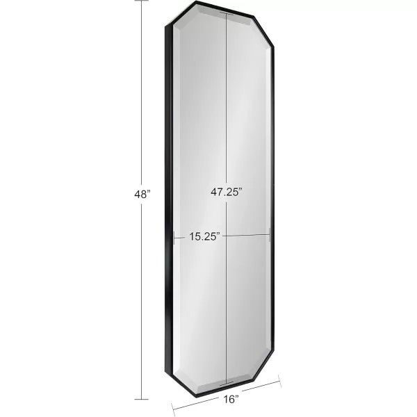 Kate and Laurel Rhodes Modern Full Length Octagon Wall Mirror 16 x 48 Black Decorative Glam Geometric Wall AccentBlack