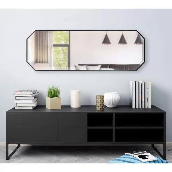 Kate and Laurel Rhodes Modern Full Length Octagon Wall Mirror 16 x 48 Black Decorative Glam Geometric Wall AccentBlack