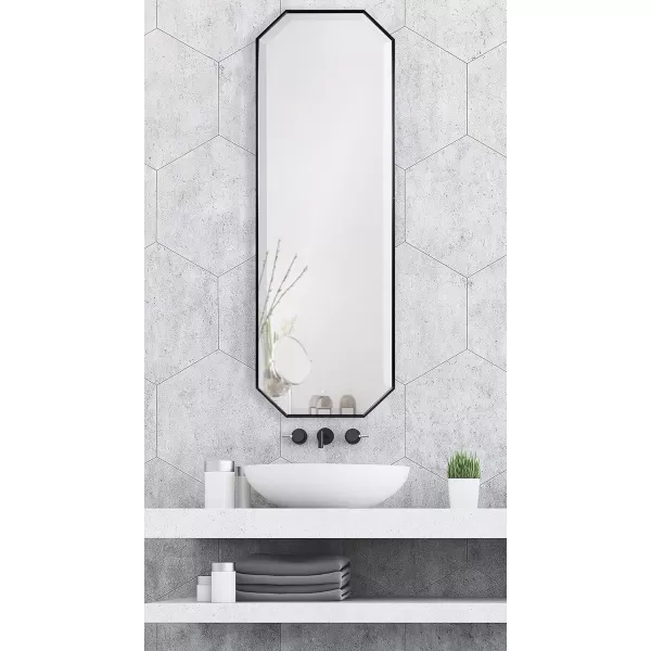 Kate and Laurel Rhodes Modern Full Length Octagon Wall Mirror 16 x 48 Black Decorative Glam Geometric Wall AccentBlack