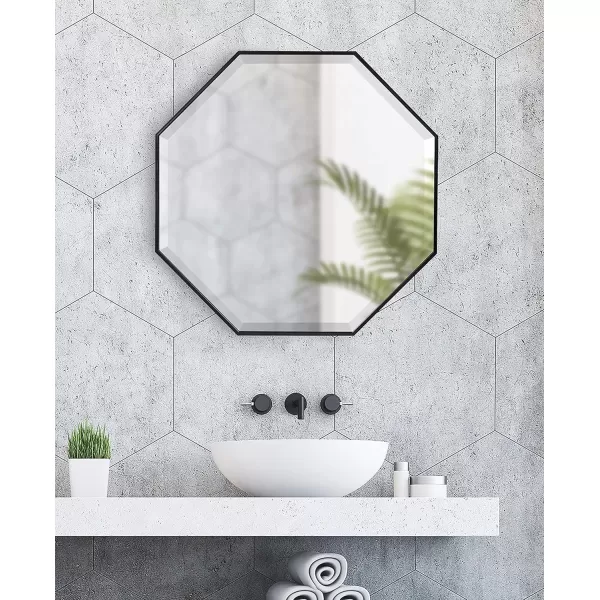 Kate and Laurel Rhodes Modern Octagon Wall Mirror Gold 25x25 InchesBlack