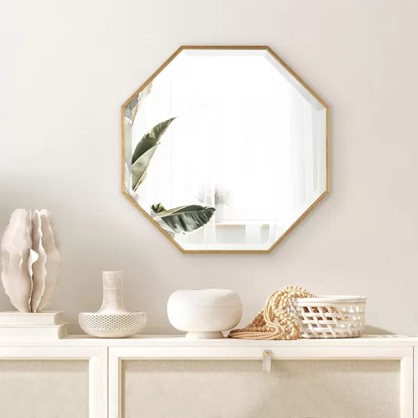 Kate and Laurel Rhodes Modern Octagon Wall Mirror Gold 25x25 InchesGold