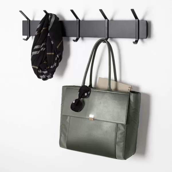 Kate and Laurel Rossmore Modern 5 Hook Shelf Walnut and Gold MidCentury Coat RackBlack