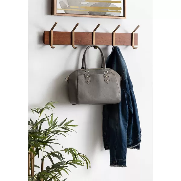 Kate and Laurel Rossmore Modern 5 Hook Shelf Walnut and Gold MidCentury Coat RackWalnut BrownGold