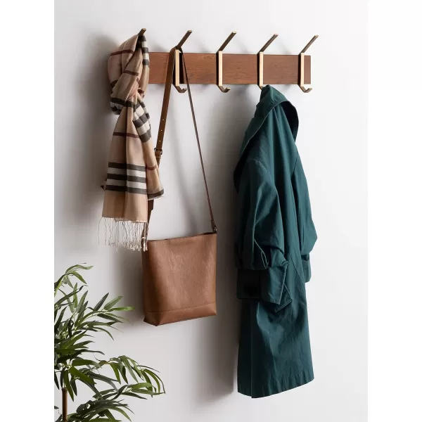 Kate and Laurel Rossmore Modern 5 Hook Shelf Walnut and Gold MidCentury Coat RackWalnut BrownGold