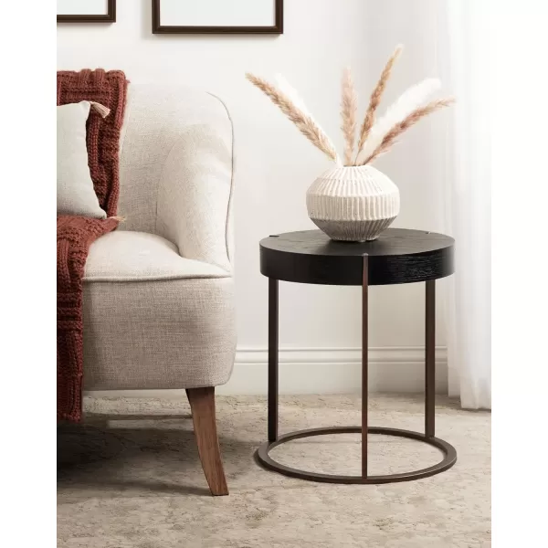 Kate and Laurel Rovin Modern Round Side Table for Small Spaces and Textured Wood Grain Tabletop 16x16x18 Black