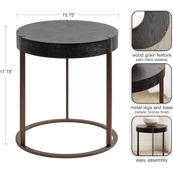 Kate and Laurel Rovin Modern Round Side Table for Small Spaces and Textured Wood Grain Tabletop 16x16x18 Black