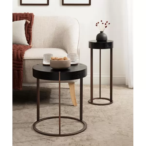 Kate and Laurel Rovin Modern Round Side Table for Small Spaces and Textured Wood Grain Tabletop 16x16x18 Black