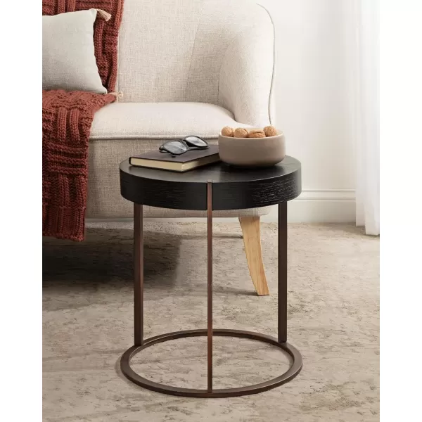 Kate and Laurel Rovin Modern Round Side Table for Small Spaces and Textured Wood Grain Tabletop 16x16x18 Black