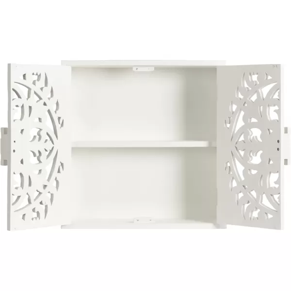 Kate and Laurel Saanvi Traditional Carved Wood Wall Cabinet 20 x 6 x 20 White Dimensional Over The Toilet Storage Cabinet for Bathroom Storage and Display