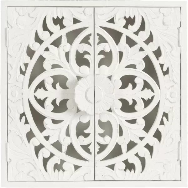 Kate and Laurel Saanvi Traditional Carved Wood Wall Cabinet 20 x 6 x 20 White Dimensional Over The Toilet Storage Cabinet for Bathroom Storage and Display