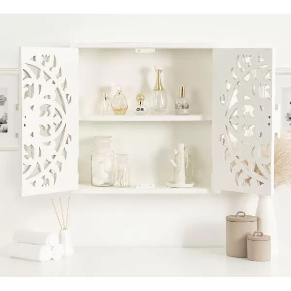 Kate and Laurel Saanvi Traditional Carved Wood Wall Cabinet 20 x 6 x 20 White Dimensional Over The Toilet Storage Cabinet for Bathroom Storage and Display