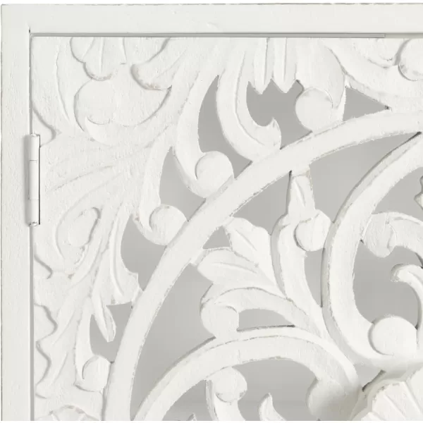 Kate and Laurel Saanvi Traditional Carved Wood Wall Cabinet 20 x 6 x 20 White Dimensional Over The Toilet Storage Cabinet for Bathroom Storage and Display
