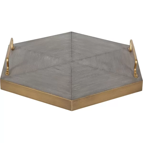 Kate and Laurel Sade Decorative Hexagon Tray with Handles 16quot Concrete Gray and Gold Modern Tray for Ottoman Centerpieces Or Bathroom and Bedroom Decor