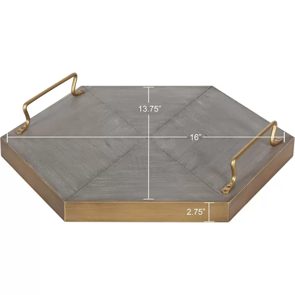 Kate and Laurel Sade Decorative Hexagon Tray with Handles 16quot Concrete Gray and Gold Modern Tray for Ottoman Centerpieces Or Bathroom and Bedroom Decor