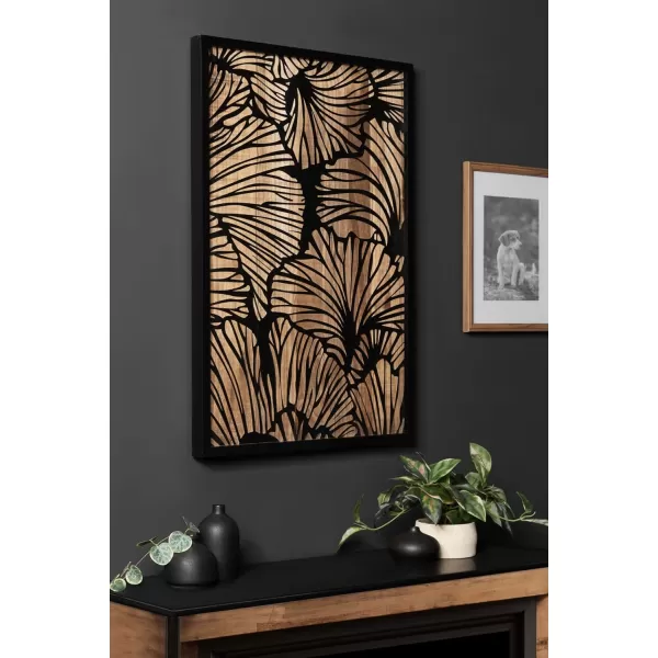 Kate and Laurel Sago Modern Decorative Wood Art Plaque 23 x 33 Black and Rustic Brown Painted Wood Floral Wall Art with Dimensional Design for Living Room DecorNaturalBlack