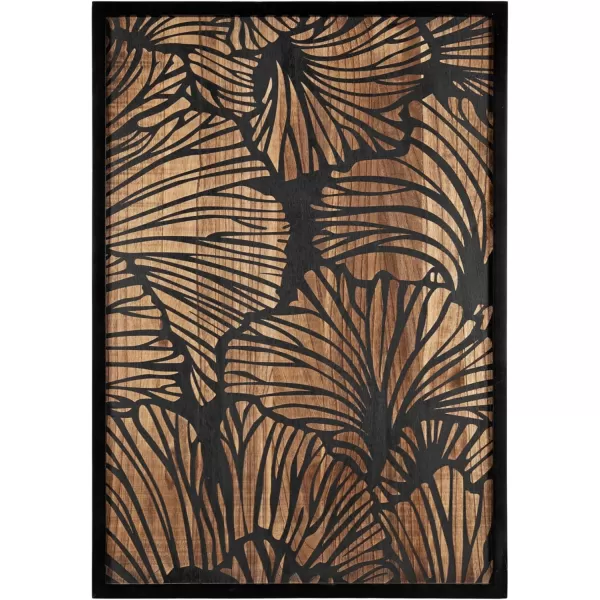 Kate and Laurel Sago Modern Decorative Wood Art Plaque 23 x 33 Black and Rustic Brown Painted Wood Floral Wall Art with Dimensional Design for Living Room DecorNaturalBlack