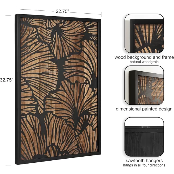 Kate and Laurel Sago Modern Decorative Wood Art Plaque 23 x 33 Black and Rustic Brown Painted Wood Floral Wall Art with Dimensional Design for Living Room DecorNaturalBlack