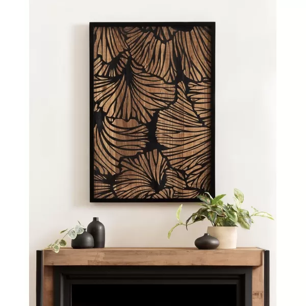 Kate and Laurel Sago Modern Decorative Wood Art Plaque 23 x 33 Black and Rustic Brown Painted Wood Floral Wall Art with Dimensional Design for Living Room DecorNaturalBlack