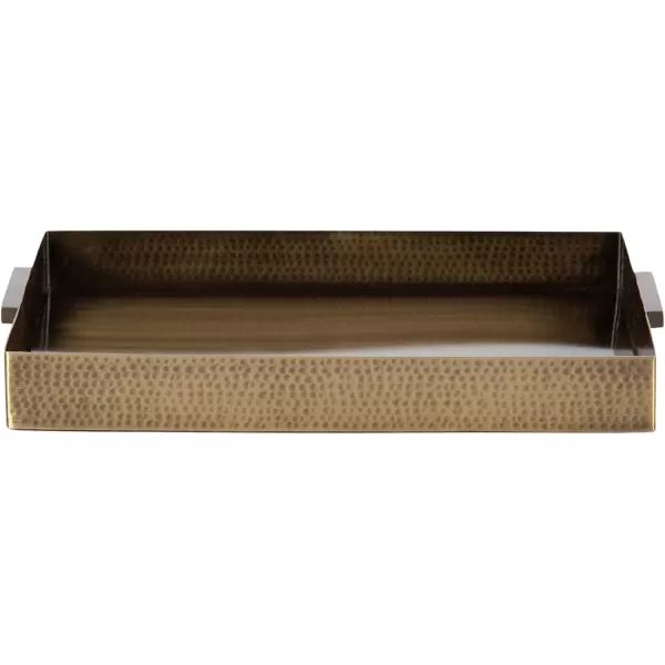 Kate and Laurel Samana Modern Glam Rectangle Metal Tray 18 x 13 x 2 Brass Rectangular Polished Stainless Steel Decorative Tray with Hammered Surface and Minimalist HandlesGold