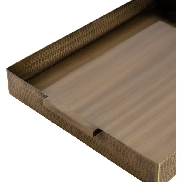 Kate and Laurel Samana Modern Glam Rectangle Metal Tray 18 x 13 x 2 Brass Rectangular Polished Stainless Steel Decorative Tray with Hammered Surface and Minimalist HandlesGold