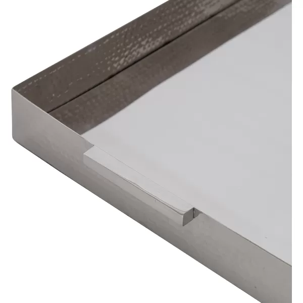 Kate and Laurel Samana Modern Glam Rectangle Metal Tray 18 x 13 x 2 Brass Rectangular Polished Stainless Steel Decorative Tray with Hammered Surface and Minimalist HandlesSilver