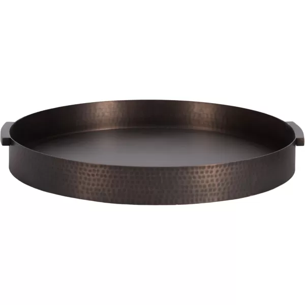 Kate and Laurel Samana Modern Round Metal Tray 17 Inch Diameter Bronze Polished Decorative Circle Tray with Hammered Surface for Use as Ottoman Tray or Serving TrayBronze