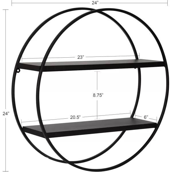 Kate and Laurel Sequoia Modern Round Wall Shelf 24 Inch Diameter White and Gold Contemporary Glam 2Tier Floating Shelf Decor for Living Room Bedroom or Bathroom DisplayBlack