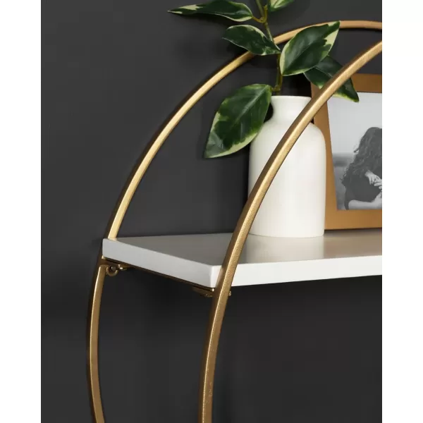 Kate and Laurel Sequoia Modern Round Wall Shelf 24 Inch Diameter White and Gold Contemporary Glam 2Tier Floating Shelf Decor for Living Room Bedroom or Bathroom DisplayWhiteGold