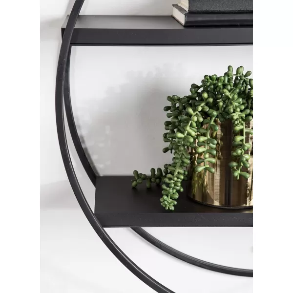 Kate and Laurel Sequoia Modern Round Wall Shelf 24 Inch Diameter White and Gold Contemporary Glam 2Tier Floating Shelf Decor for Living Room Bedroom or Bathroom DisplayBlack