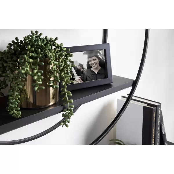 Kate and Laurel Sequoia Modern Round Wall Shelf 24 Inch Diameter White and Gold Contemporary Glam 2Tier Floating Shelf Decor for Living Room Bedroom or Bathroom DisplayBlack