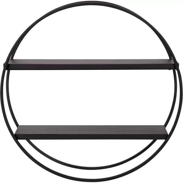 Kate and Laurel Sequoia Modern Round Wall Shelf 24 Inch Diameter White and Gold Contemporary Glam 2Tier Floating Shelf Decor for Living Room Bedroom or Bathroom DisplayBlack