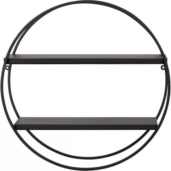 Kate and Laurel Sequoia Modern Round Wall Shelf 24 Inch Diameter White and Gold Contemporary Glam 2Tier Floating Shelf Decor for Living Room Bedroom or Bathroom DisplayBlack