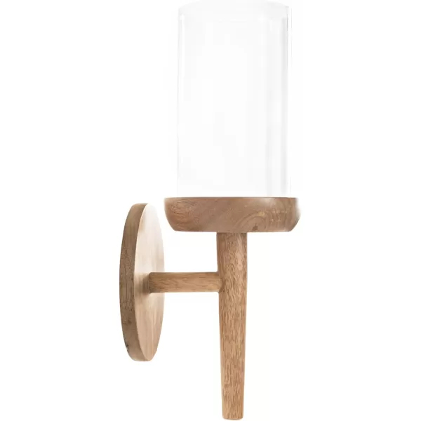 Kate and Laurel Shae Transitional Wooden Wall Sconce 5 x 5 x 13 Natural Wood Rustic Candle Holder with Removable Glass Cylinder for Flameless Pillar Candles