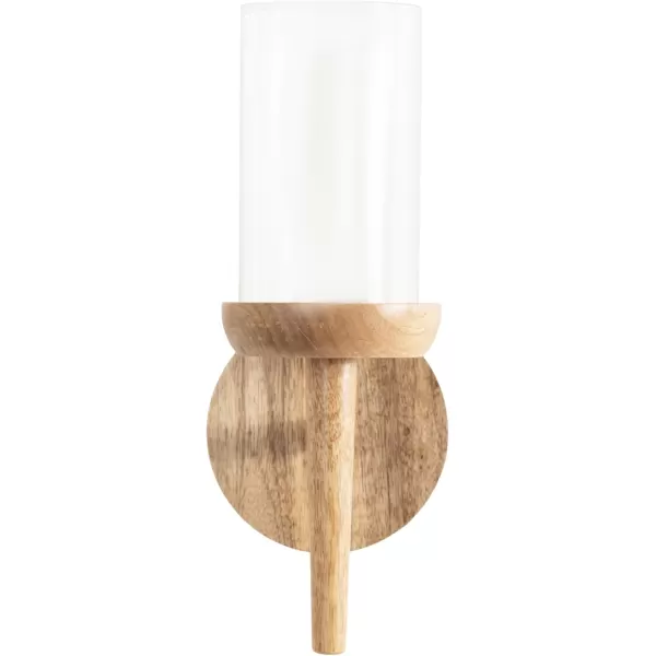 Kate and Laurel Shae Transitional Wooden Wall Sconce 5 x 5 x 13 Natural Wood Rustic Candle Holder with Removable Glass Cylinder for Flameless Pillar Candles