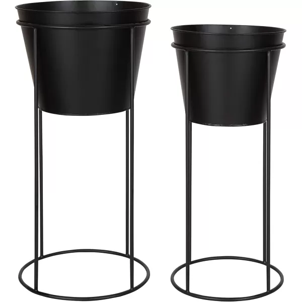 Kate and Laurel Sheely Decorative Modern Metal Planter Stands with Removeable Buckets Style Pots Set of 2 GoldBlackBlack