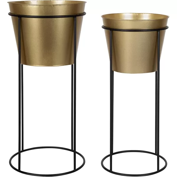 Kate and Laurel Sheely Decorative Modern Metal Planter Stands with Removeable Buckets Style Pots Set of 2 GoldBlackGoldBlack